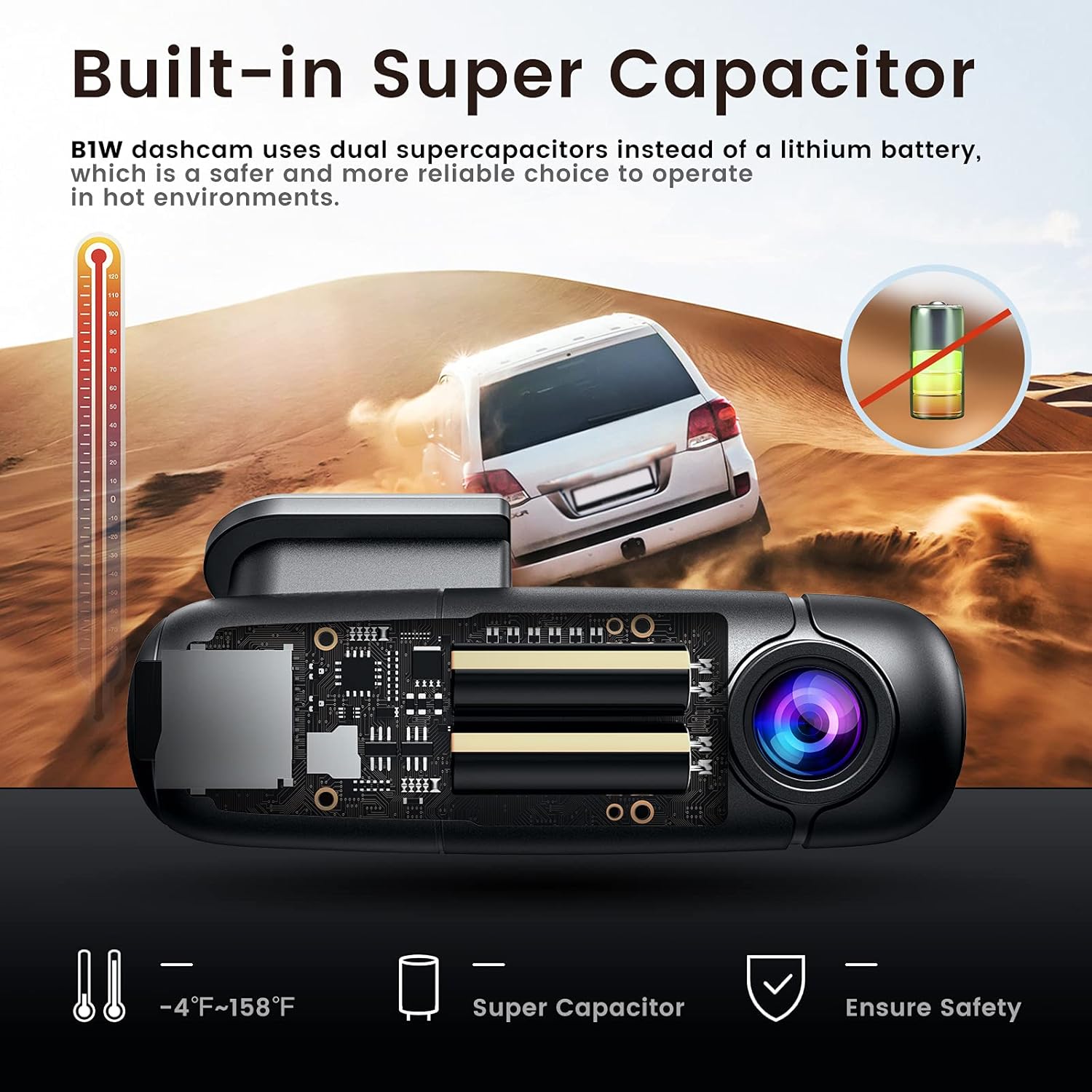 WiFi Small Dash Cam Full HD 1080p Car Camera 150° Wide Angle with Super Capacitor Vehicle Driving Video Recorder 360° Rotatable Lens G-Sensor Loop Recording Parking Mode Blueskysea B1W Pack of 2