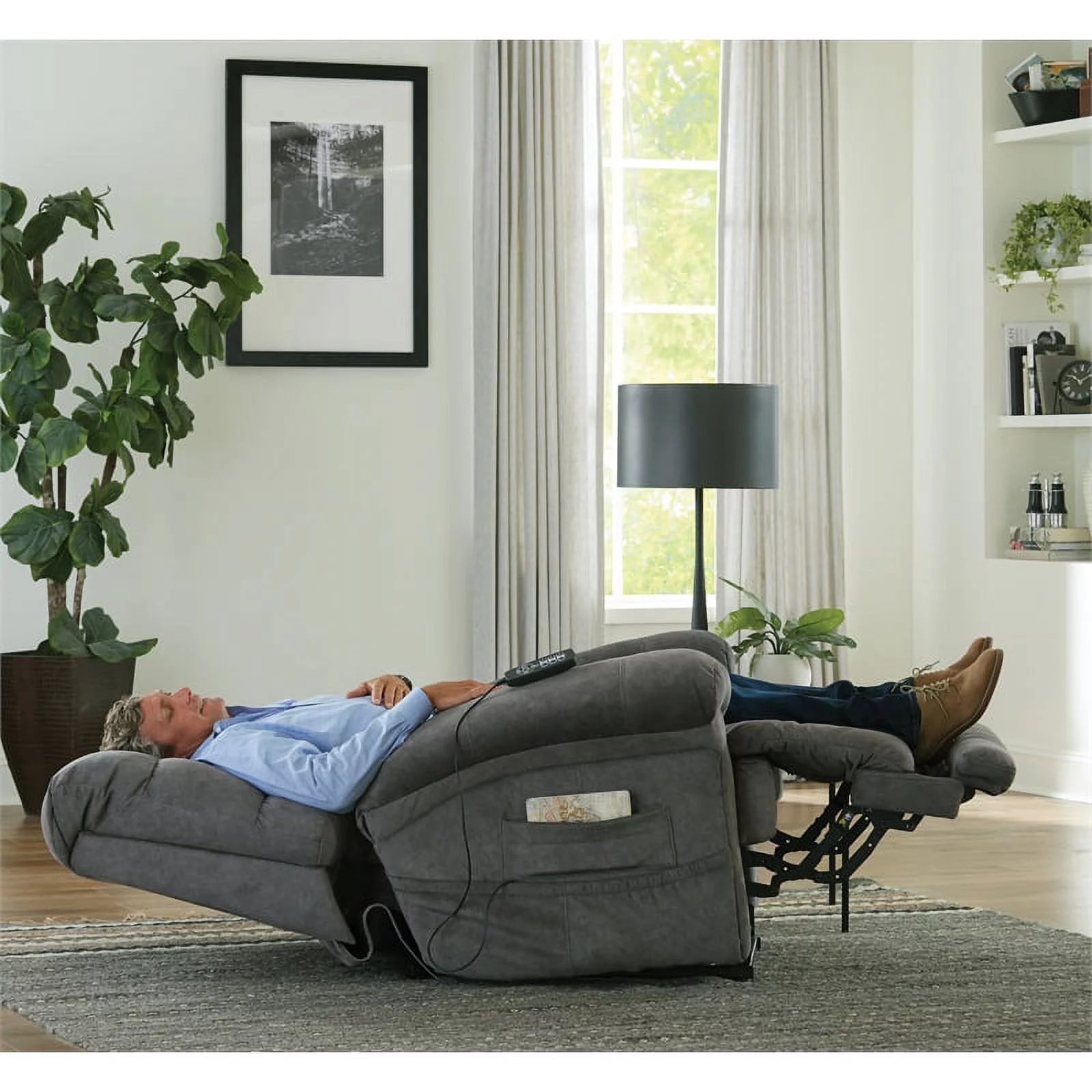 Catnapper Release Power Lift Recliner with Zero Gravity Recline in Gray Fabric