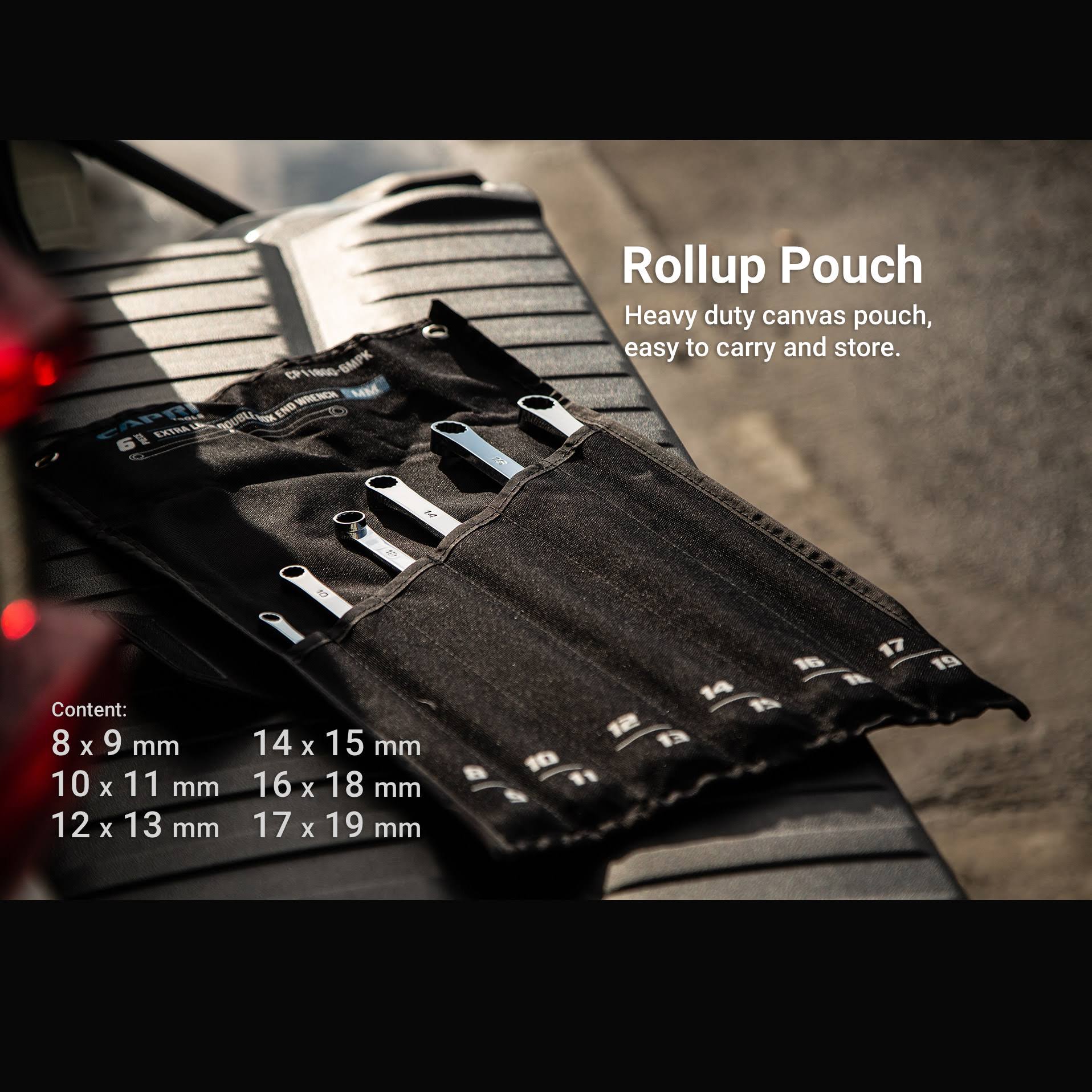 Capri Tools 0 Degree Offset Extra Long Box End Wrench Set, Metric, 8-19 mm, 12 Sizes, 6-Piece (CP11800-6MPK)