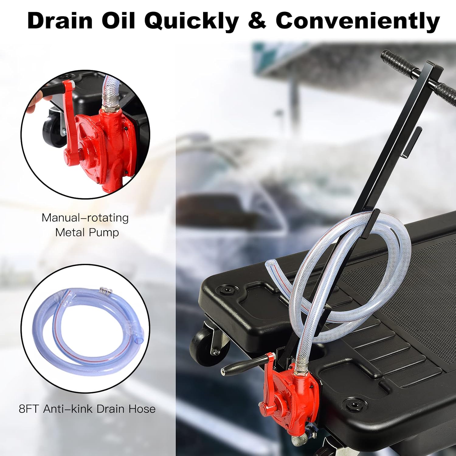 Goplus Portable Oil Drain Pan with Pump 17 Gallon Low Profile Oil Change Pan for Truck Car with 8' Hose, Black