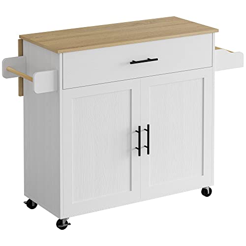 IRONCK Rolling Kitchen Island Table on Wheels with Drop Leaf, Storage Cabinet, Drawer, Spice/Towel Rack, Kitchen Cart, 47.25" Wide Black