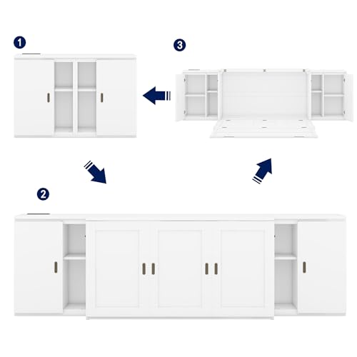 Queen Size Mobile Murphy Cabinets Bed with USB Ports, Traditional Solid Wood Murphy Bed Floor Storage Bed for Guest Room Home Office, No Box Spring Required (White-M5)