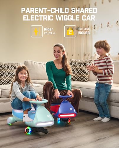 FanttikRide 12V N7 Pro Electric Wiggle Car with Pedal, Rechargeable Battery, CyberWiggle, 2 in 1 Swing Car, 2 Speed, Anti-Rollover, Flashing Wheels, Bluetooth, for Ages 3 and Up, 150 Lbs, Blue