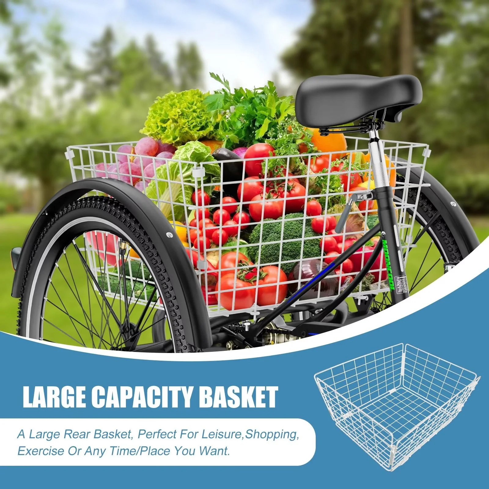 MOPHOTO Adult Tricycles 3 Wheel 7 Speed Trikes, 20/24/26 inch with Big Basket for Shopping, Picnics Exercise Men's Women's Senior's Trike