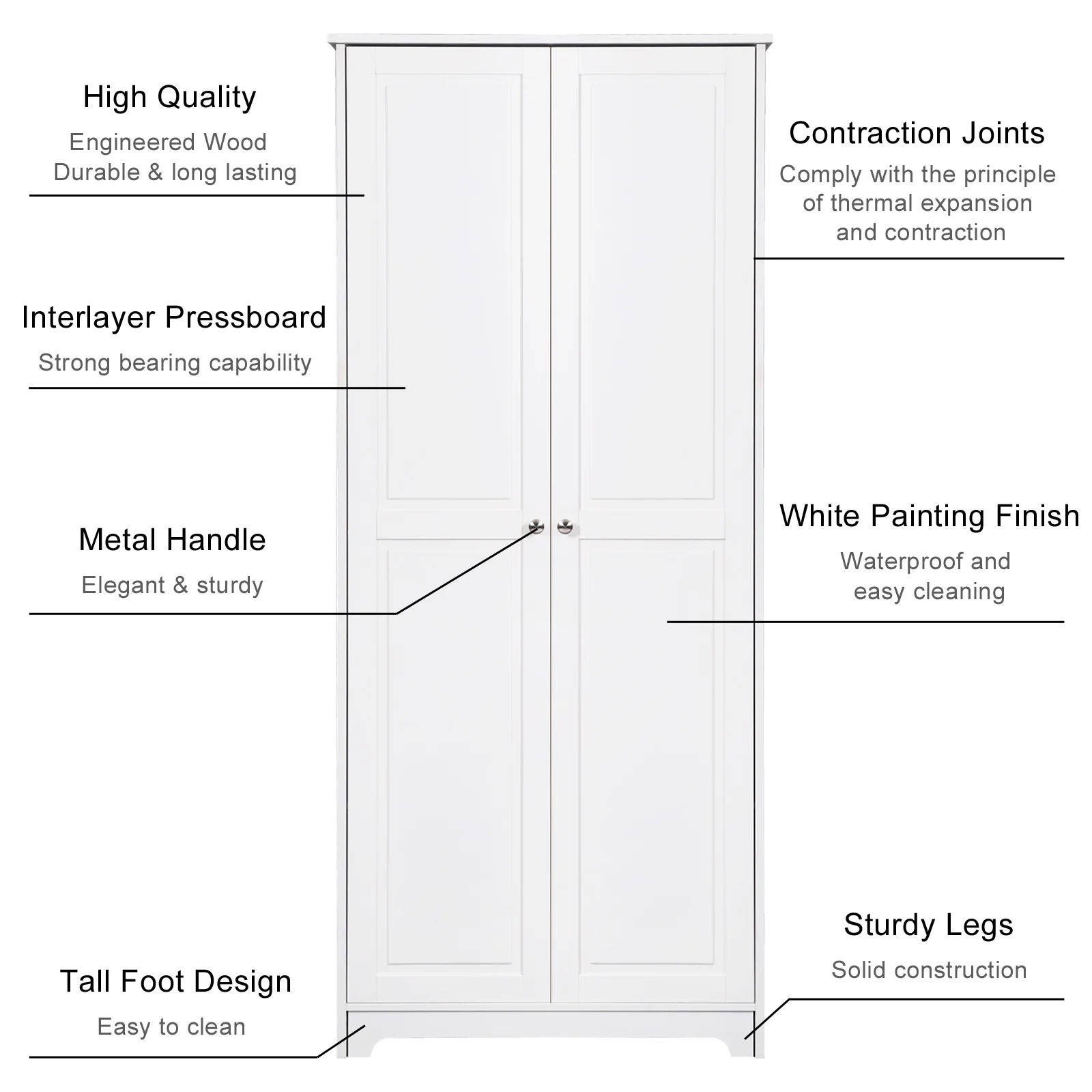 VINGLI 72" White Pantry Cabinets, Tall Kitchen Pantry Storage Cabinet with Doors and 4 Adjustable Shelves, Wood Kitchen Cupboard for Dinning Room, Laundry & Utility Room, Apartment