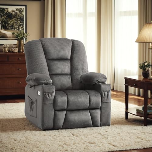 MCombo Small Power Lift Recliner Chair with Massage and Heat for Petite People, Cup Holders, USB Ports, Side Pockets, Fabric 7569 (Small-Regular, Brown)