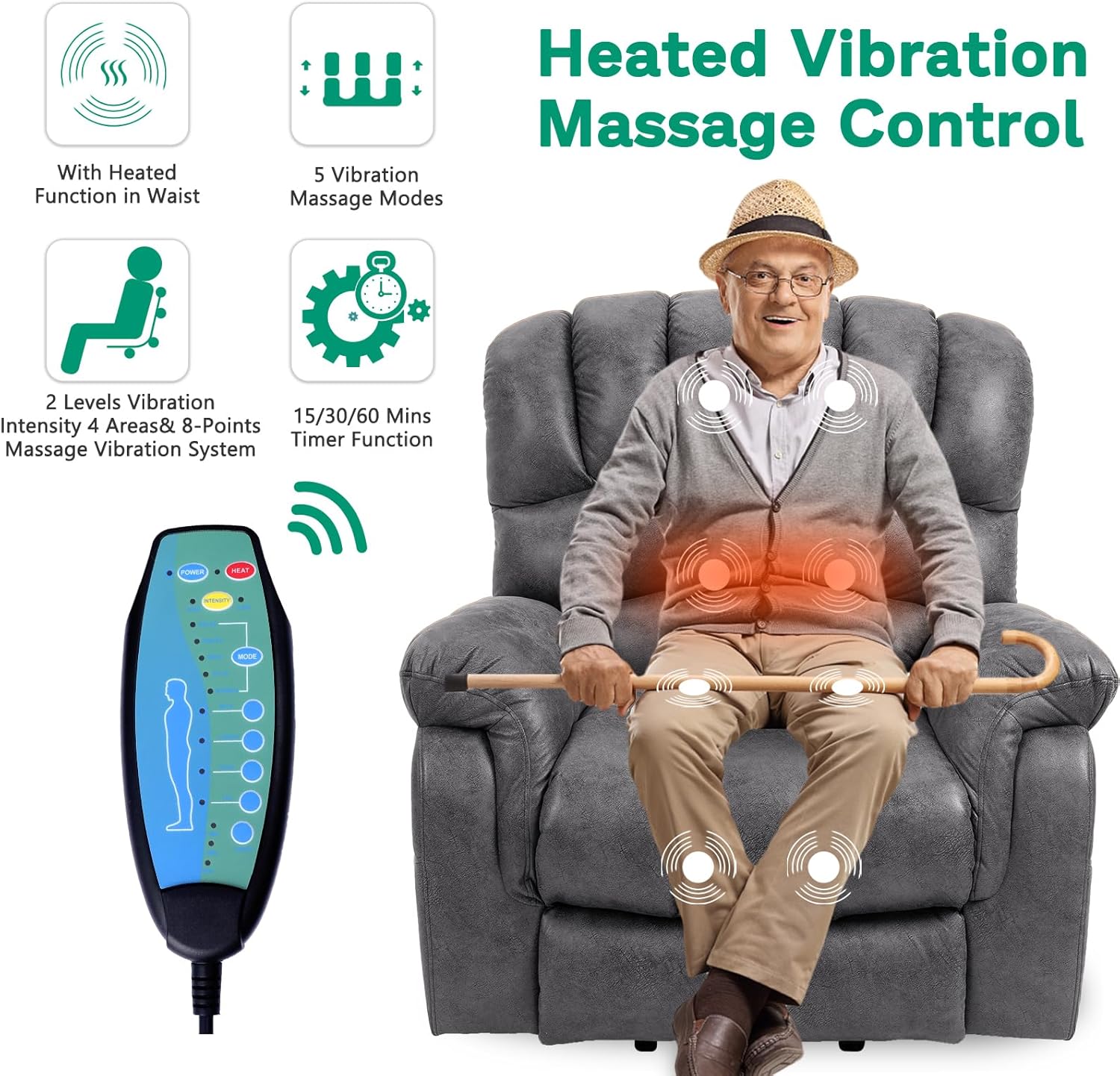 VIVIJASON Tall Man Large Power Lift Recliner Chair with Extended Footrest for Elderly, Overstuffed Wide Electric Lift Chair with Heat & Massage, 2 Remote Controls, Side Pockets & USB Ports, Gray
