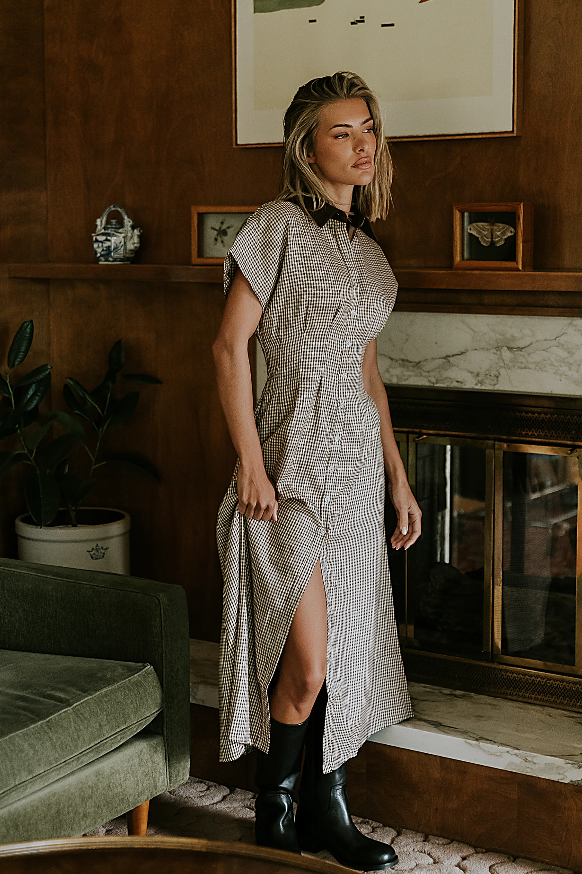 Andie Houndstooth Maxi Dress
