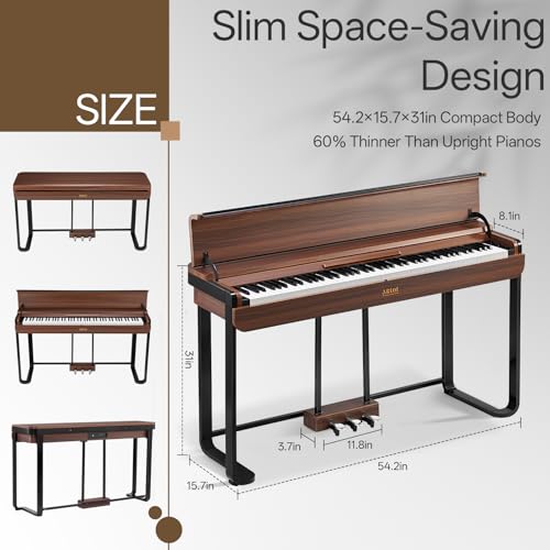 AKLOT Modern Weighted Keyboard Piano: 88-Key Graded Hammer Action Digital Piano, ​Silent Soft-Fall Cover, U-Stand, Triple Pedal, MIDI, Headphone, Beginner Lesson Book (AUR-LS03 Satin Walnut)