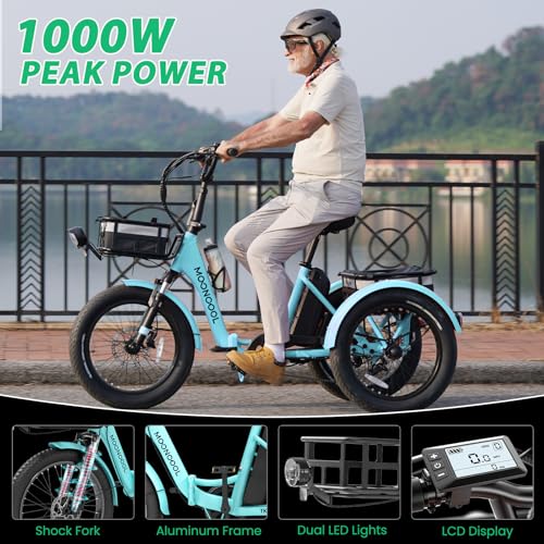 MOONCOOL Electric Tricycle Trike for Adults 350W 36V Removable Battery 24/26 Inches 7 Speeds 3 Wheels Electric Bikes Bicycle for Adults, Three Wheel Electric Cruiser Tricycle