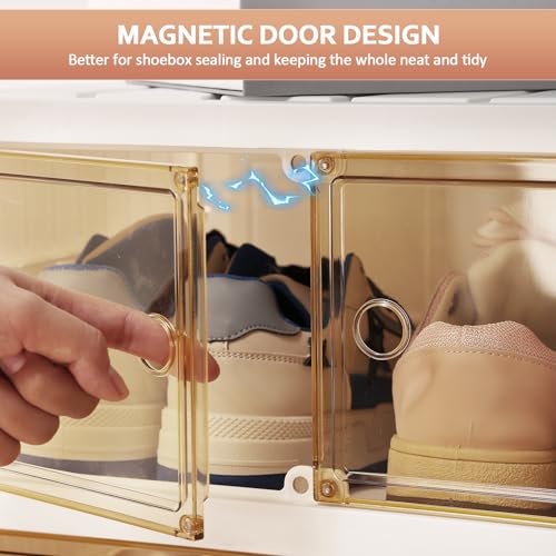 Portable Shoe Rack Organizer 6 Tier 24 Pairs Foldable Shoe Box with Doors, Large Folding Cabinet Bins.Stackable Plastic Shoe Box, Storage Shoe Cabinet for Hallway, Living Room, Closet