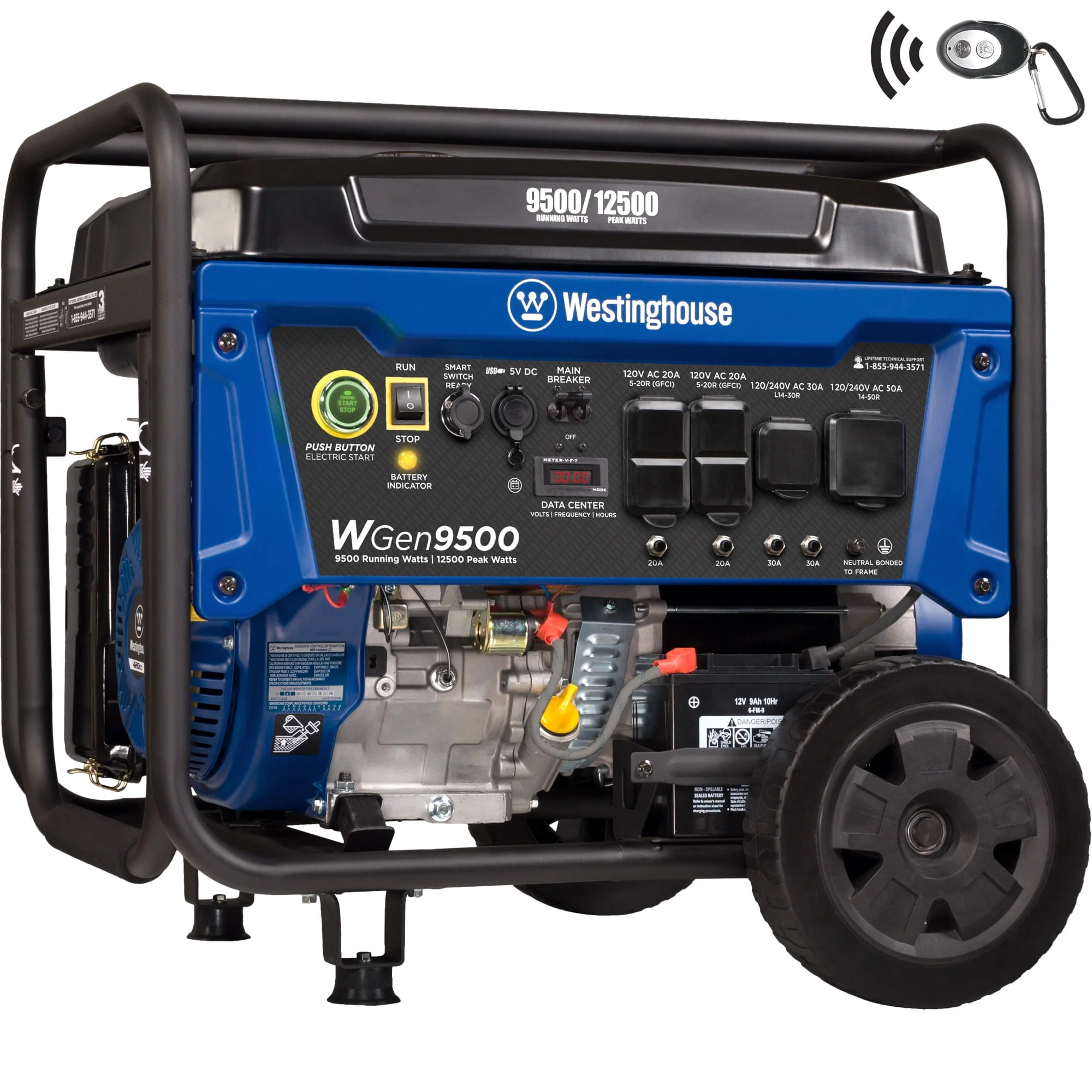 Westinghouse 12,500 Peak Watt Dual Fuel Portable Generator, Gas/Propane, Transfer Switch Ready, CO Sensor