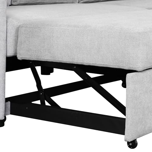 L Shaped Convertible Sleeper Sectional Sofa w/Storage Chaise Lounge & Pull-out Bed, Velvet Upholstered Couch with Nail-head Trim for Living Room, Home, Apartment, Gray