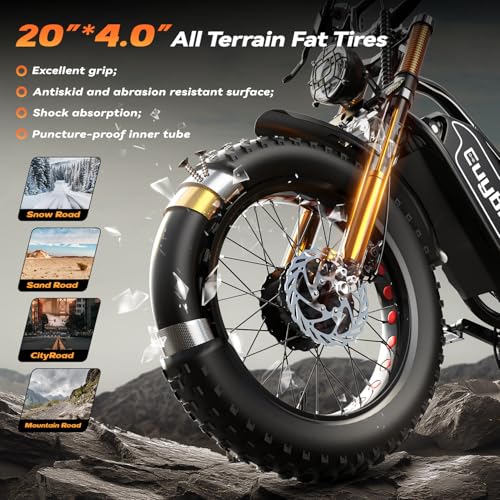 Electric Bike for Adults, 2000W/3000W Peak Single/Double Motor with 48V/52V 25AH/30AH Battery, 20"x4.0" Fat Tires 35MPH/37MPH Ebike, Dual Hydraulic Disc Brake Full Suspension Electric Bicycle