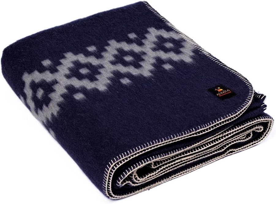 Thick Alpaca Wool Blanket Heavyweight Alpaca Wool Blanket Camping Outdoors Indoors Soft Peruvian Alpaca Wool Blankets That Come in Twin Queen King Size Ethnic Design (Navy Blue - Soft Gray, Queen)