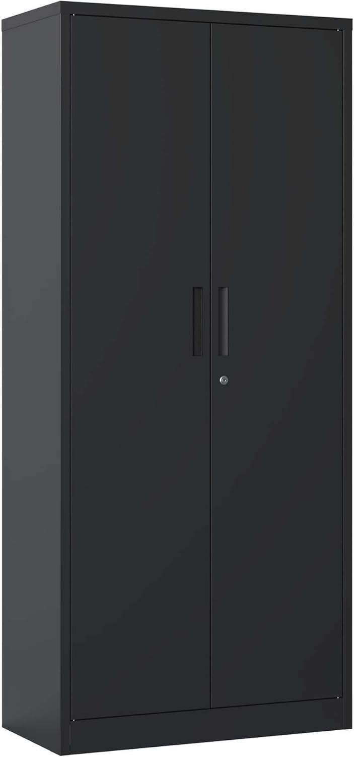 71" H Metal Garage Storage Cabinet Tool Steel Locking Cabinet with Doors and 4 Shelves Tall Cabinets for Garage Storage Systems Lockable File Cabinet for Home Office,Black