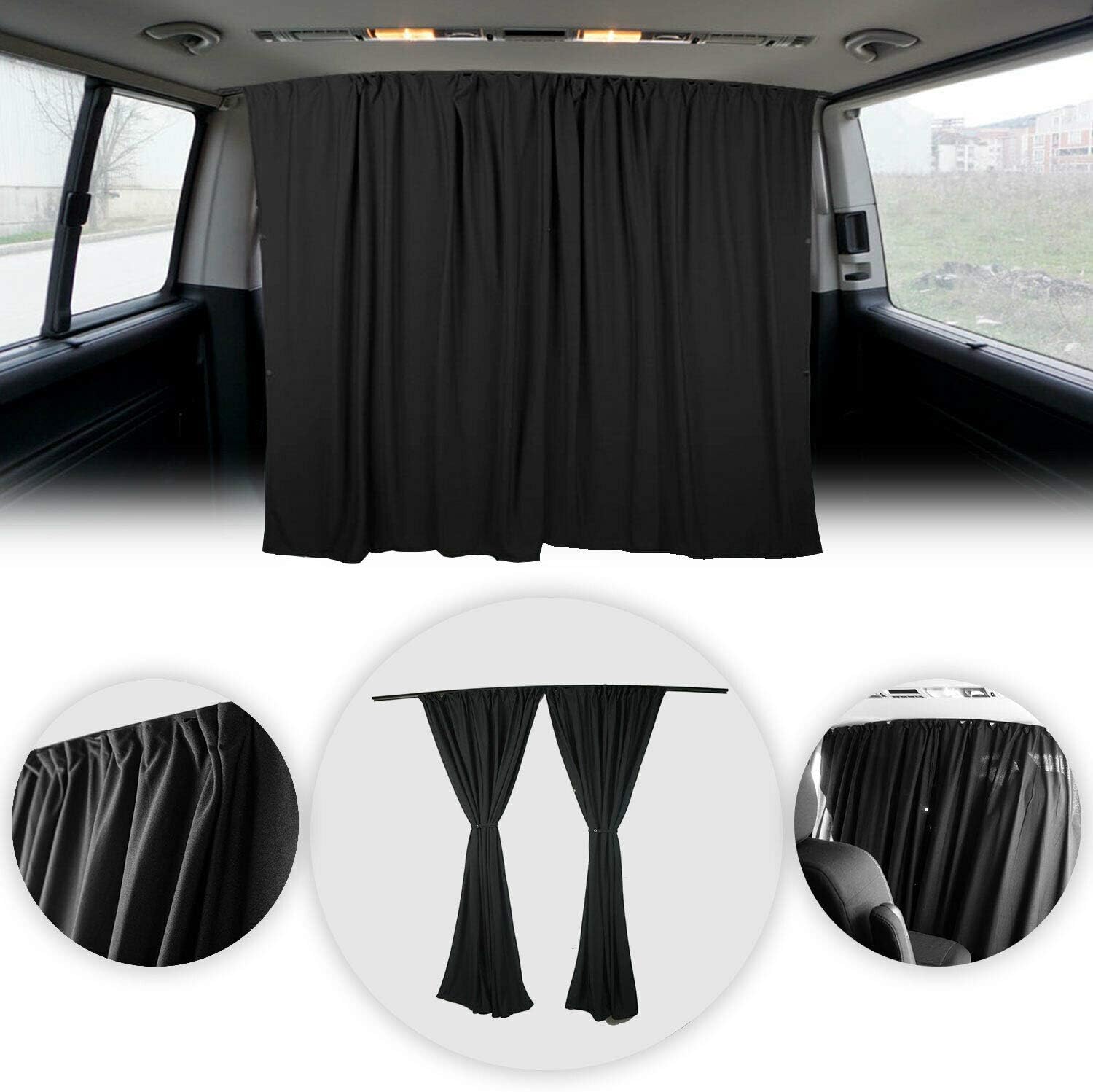 OMAC Van Cab Divider Curtains Campervan Sunshade Blinds Kit Black | Fits Mercedes Accessories 2 pcs. Curtains 1pcs. Profiles Screws (54x39 ?nch)