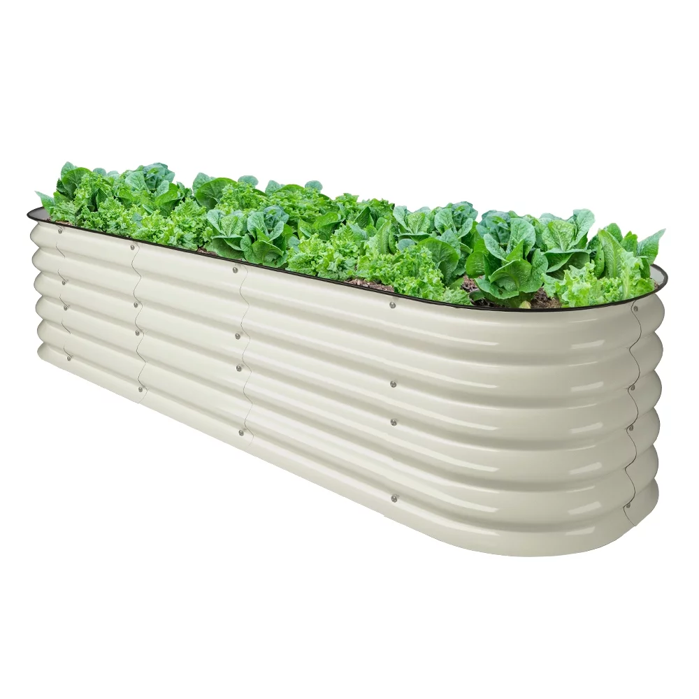 VEGEGA 17" Tall 6-In-1 Modular Corrugated Metal Raised Garden Bed Kit Planter for Grass, Lawn, Yard - White 6.5'x2'