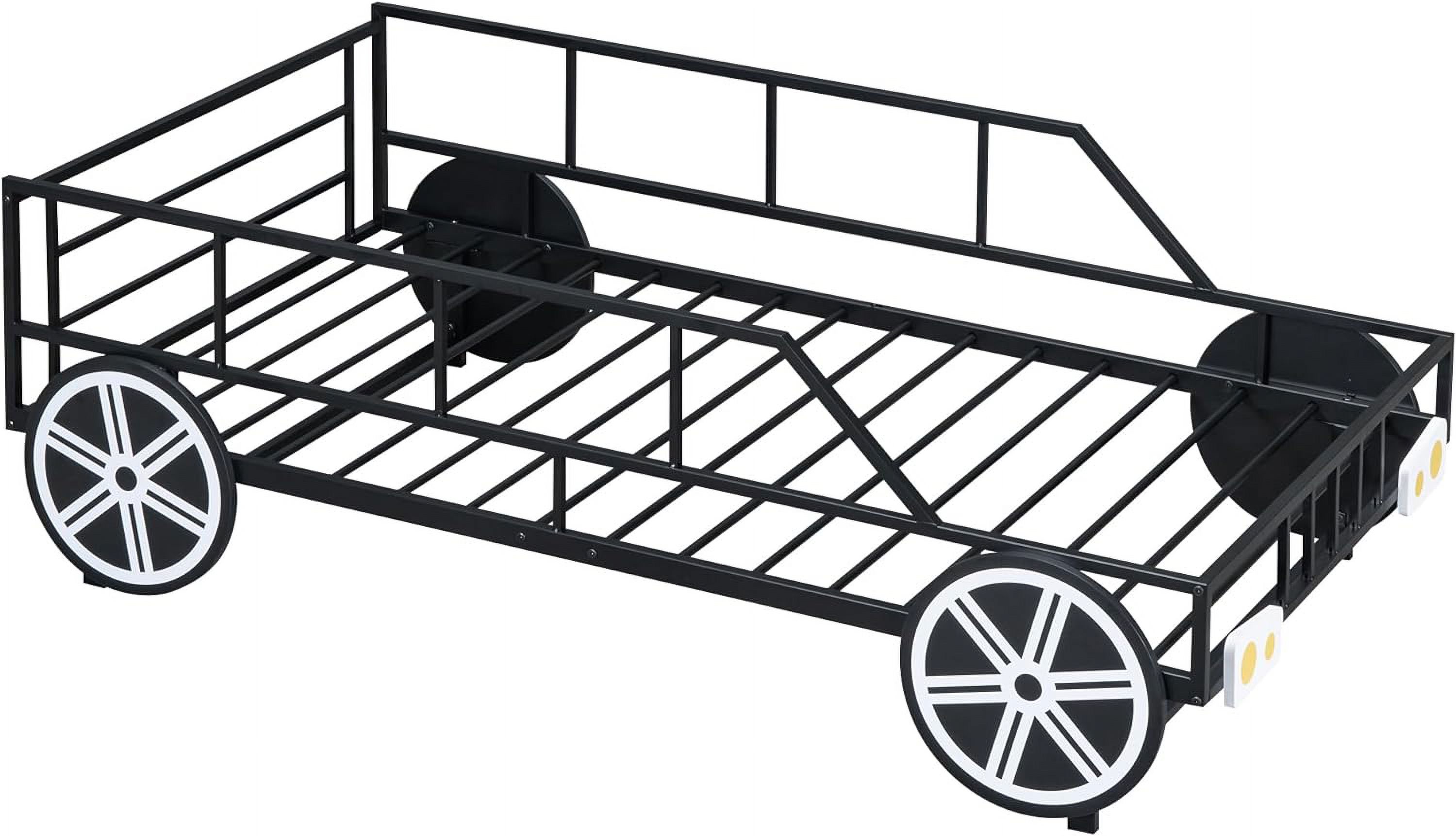 Size Car Bed Wih Rails Ad 4 Wheels, Meal Kids Low Plaform Bed Frame, Race Car Bed For Kids Boys Girls ees, Black