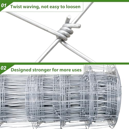 ROOMTEC Farm Wire Fencing 4×164ft Woven Galvanized Cattle Panel Rolls of Heavy Zinc Coating for Cattle, Goat, Livestock