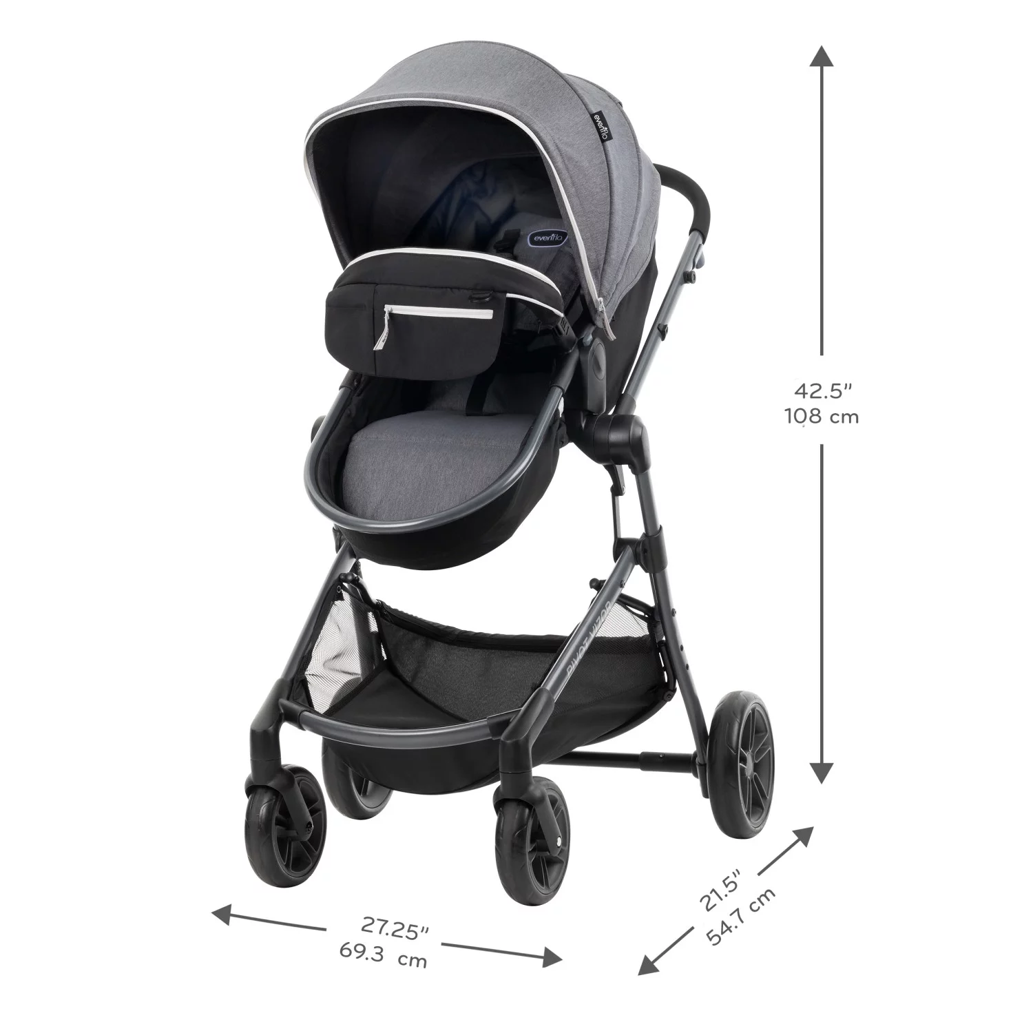 Evenflo Pivot Vizor Travel System with LiteMax Infant Car Seat (Chasse Black), Unisex