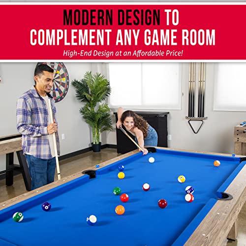 GoSports 8 ft Pool Table with Wood Finish - Modern Billiards Table with 2 Cue Sticks, Balls, Rack, Felt Brush and Chalk - Choose Your Style