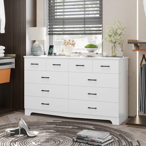 Hasuit Tall Dresser for Bedroom, White Large Chest of Drawers, 55.6'' High Dressers with 7 Drawers, Modern Wooden Vertical Storage Clothes Closet Organizer