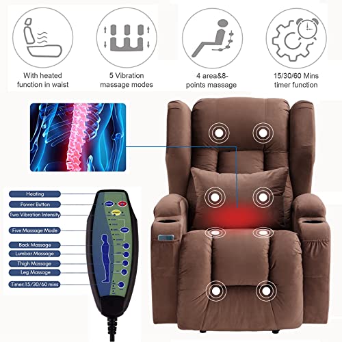 Big Lift Chairs Recliners for Elderly with Massage and Heating, Overstuffed Power Lift Recliner Chair, PU Leather Lazy Sofa Chairs for Living Room, 2 Remote Control/USB Port/Cup Holders