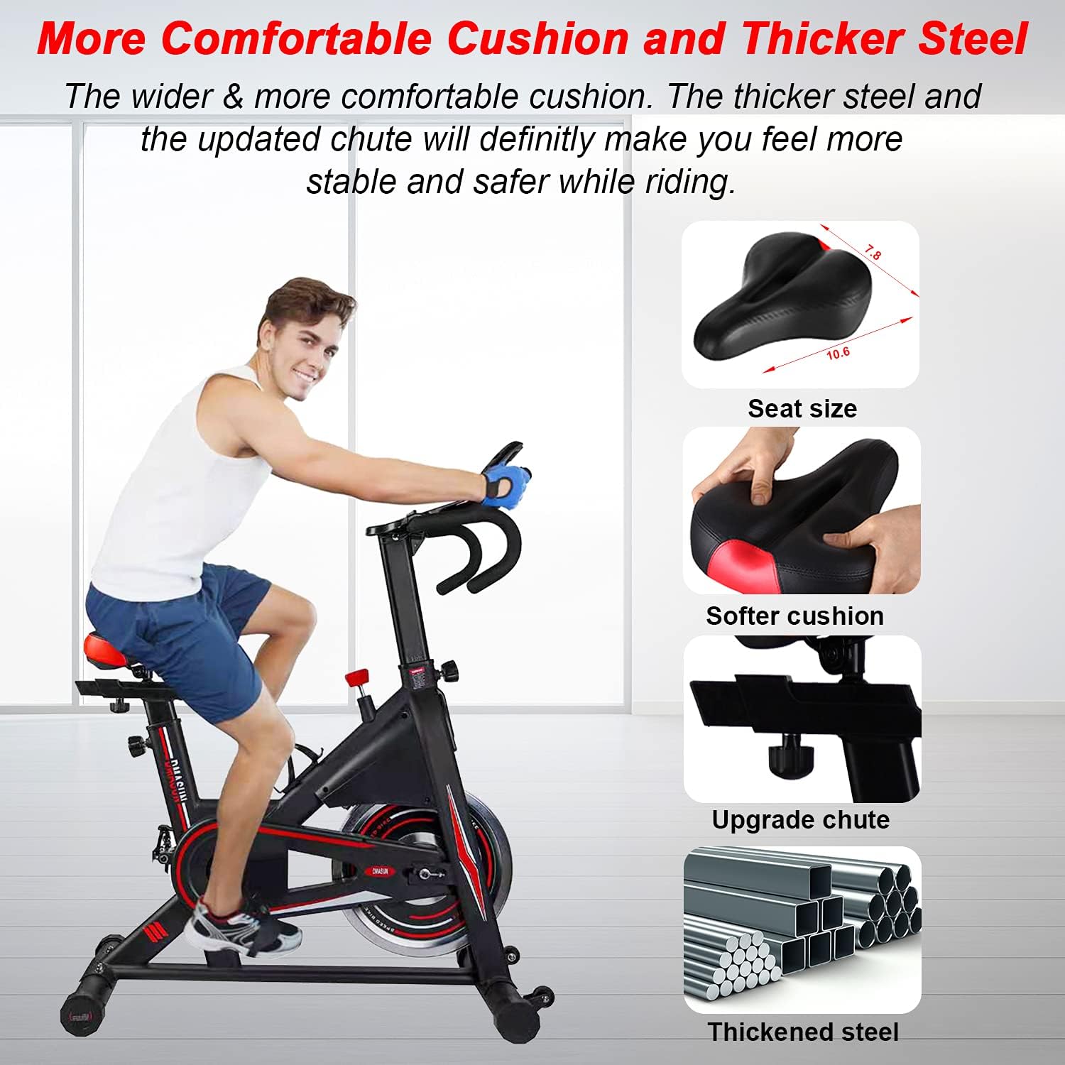 Exercise Bike, DMASUN Indoor Cycling Bike Stationary, Comfortable Seat Cushion, Multi - grips Handlebar, Heavy Flywheel Upgraded Version (Black)