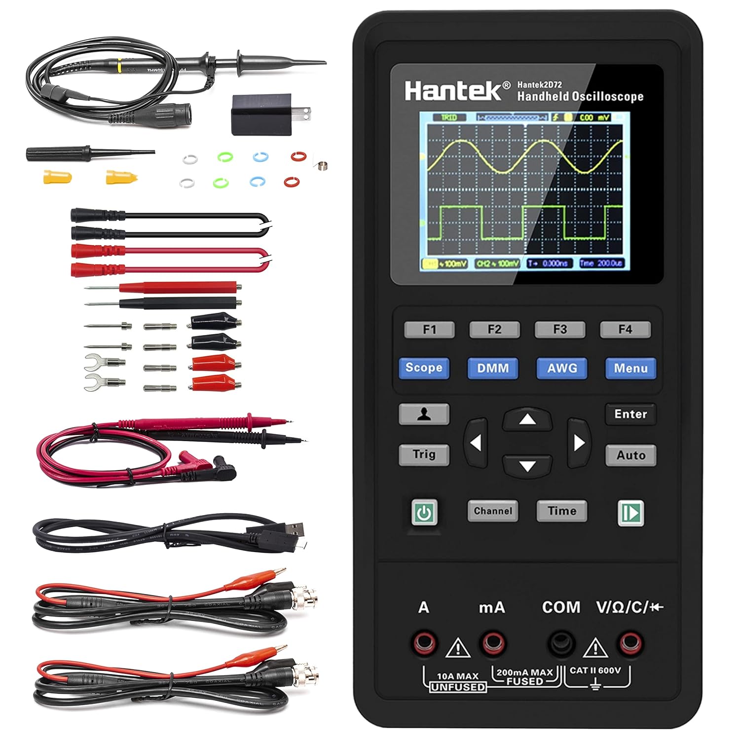 Hantek 2D72 Handheld Oscilloscope 70MHz Waveform Generator Multimeter 3 in 1 Multifunction Tester 2CH+AFG+DMM