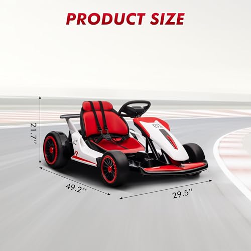 Go Kart, Electric Drift Kart Car with Adjustable Seat, 24V 7Ah Outdoor Ride On Toy, 2 * 200W Motor, 8.1 MPH, LED Lights, Toy Race Car for Kids 6-12 Years Old