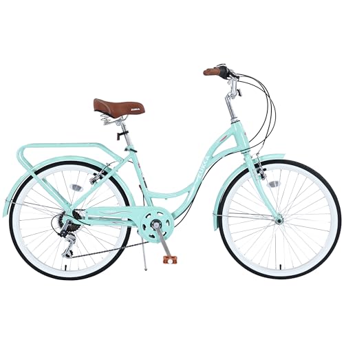 MEGHNA Cruiser Bike Low Step-Through 24inch Commuter Bike V - Brake 7 Speed Shifter Driven City Bike for Women Senior Men