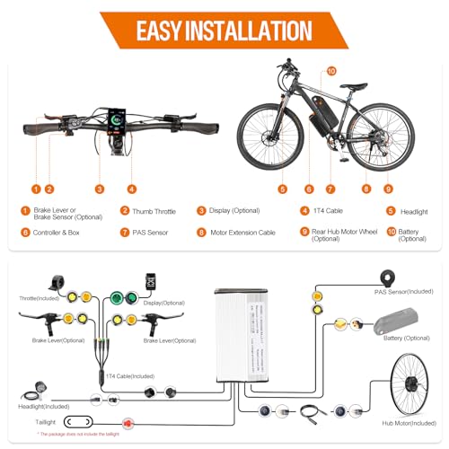 Bafang Ebike Conversion Kit:48V 500W Rear Hub Motor Fit for 700C/28/29" Wheel MTB/Road Commuter Bicycle,Brushless Geared Motor with LCD Display & PAS & Battery (Optional) for Rear Cassette Wheel