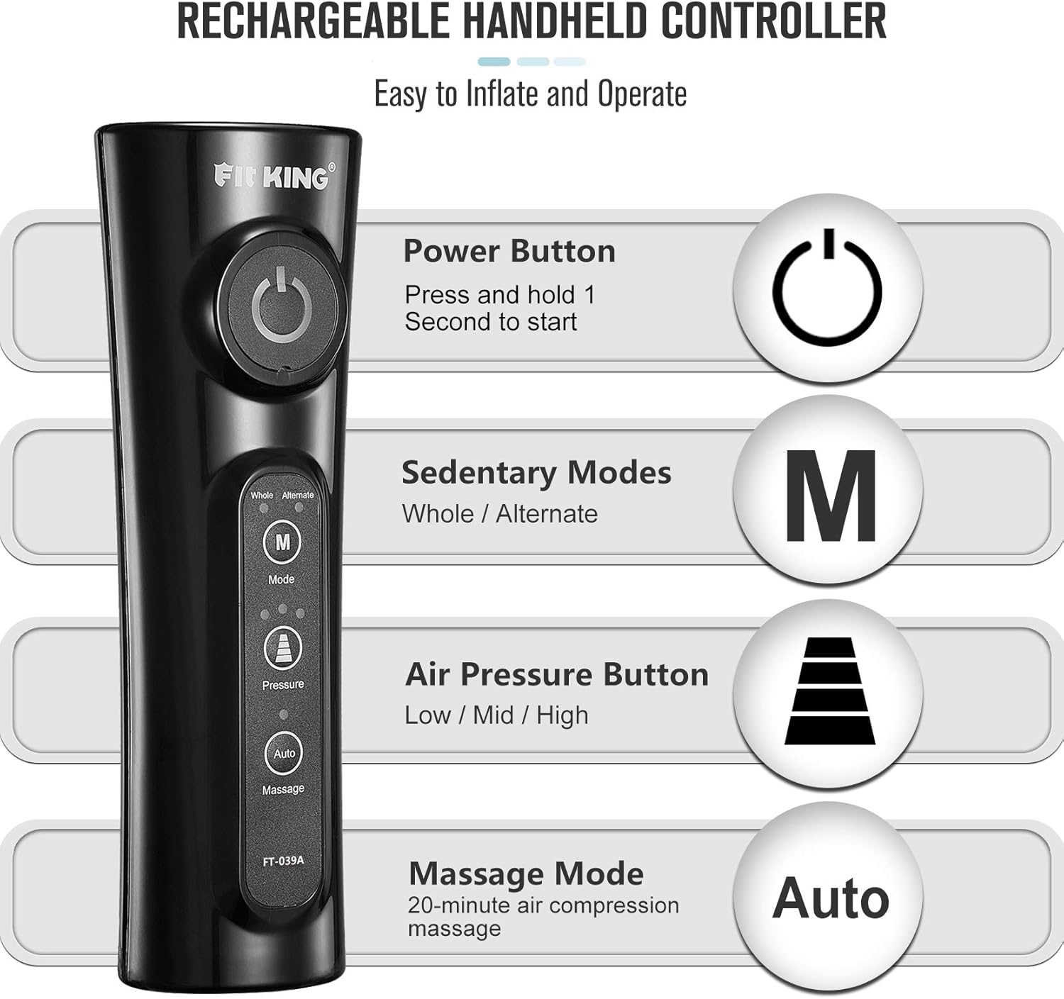 FIT KING Rechargeable Electric Inflatable Air Seat Cushion with Massage Mode for Wheelchair Office Chair and Car Seat FT-039A