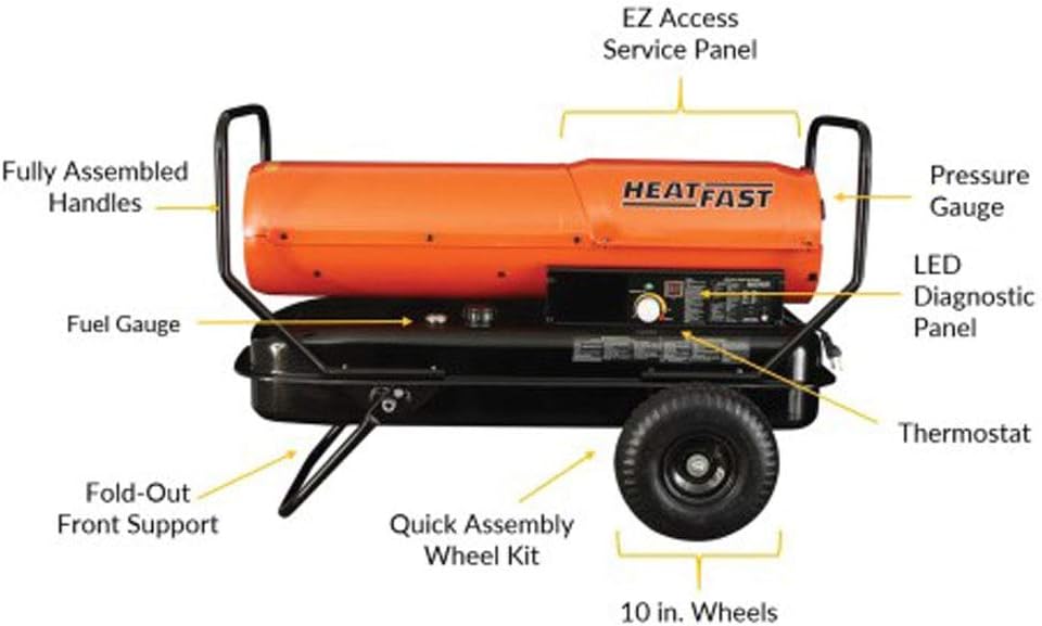 HF215K Portable Home, Jobsite, Construction Site Forced Air Kerosene/Diesel Salamander Torpedo Space Heater with Thermostat Temperature Control, 215,000 BTU, orange
