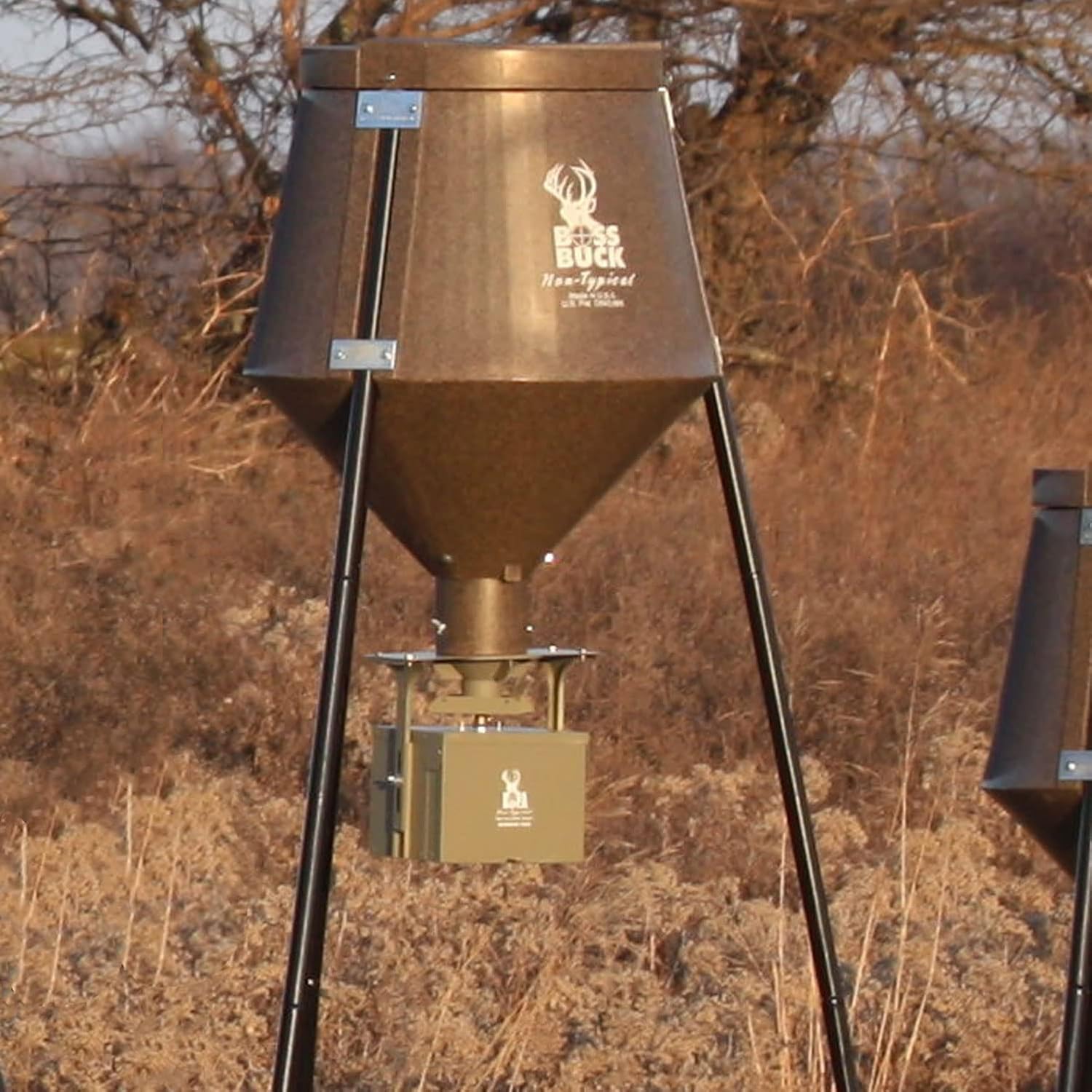 Boss Buck 200 Pounds Heavy Duty 2 Step Deer Feeder Drum with Protein 3 Feed Tube, Spinner, Auto Feed System for Outdoor, Wildlife and Deer Hunting