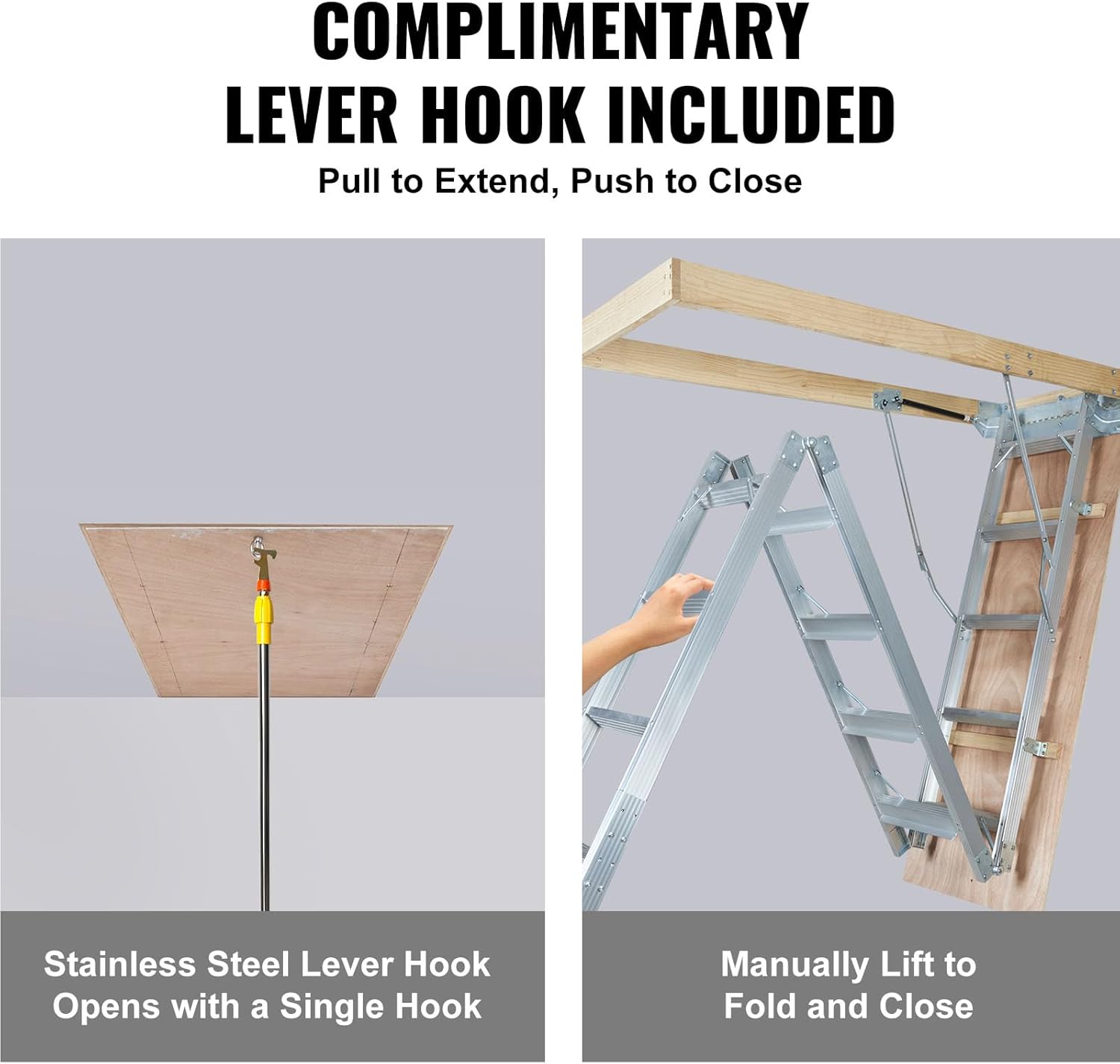 VEVOR Attic Ladder Foldable, 350-pound Capacity, 22.5" x 63", Multi-Purpose Aluminium Extension, Lightweight and Portable, Fits 9.5'-12' Ceiling Heights, Convenient Access to Your Attic Standard