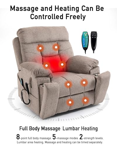Large Power Lift Chairs Recliners for Elderly with Heated and Massage, Lazy Boy Recliner Chair with 26in Extra Wide Seat, Hidden Cup Holder, Side Pocket