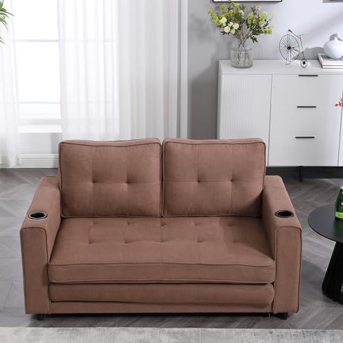 Futon Sofa Bed,3-in-1 Convertible Sleeper Sofa Bed Pull Out Couch with 2 Side Pocket Upgraded Loveseat Foldable Floor Couch Bed for Living Room,Dark Gray