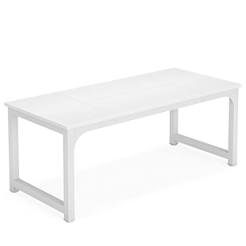 Tribesigns Modern Computer Desk, 63 x 31.5 inch Large Executive Office Desk Computer Table Study Writing Desk Workstation for Home Office, Spliced Desktop, White