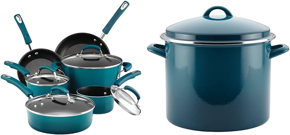 Rachael Ray Brights Nonstick Cookware Pots and Pans Set, 14 Piece, Purple Gradient