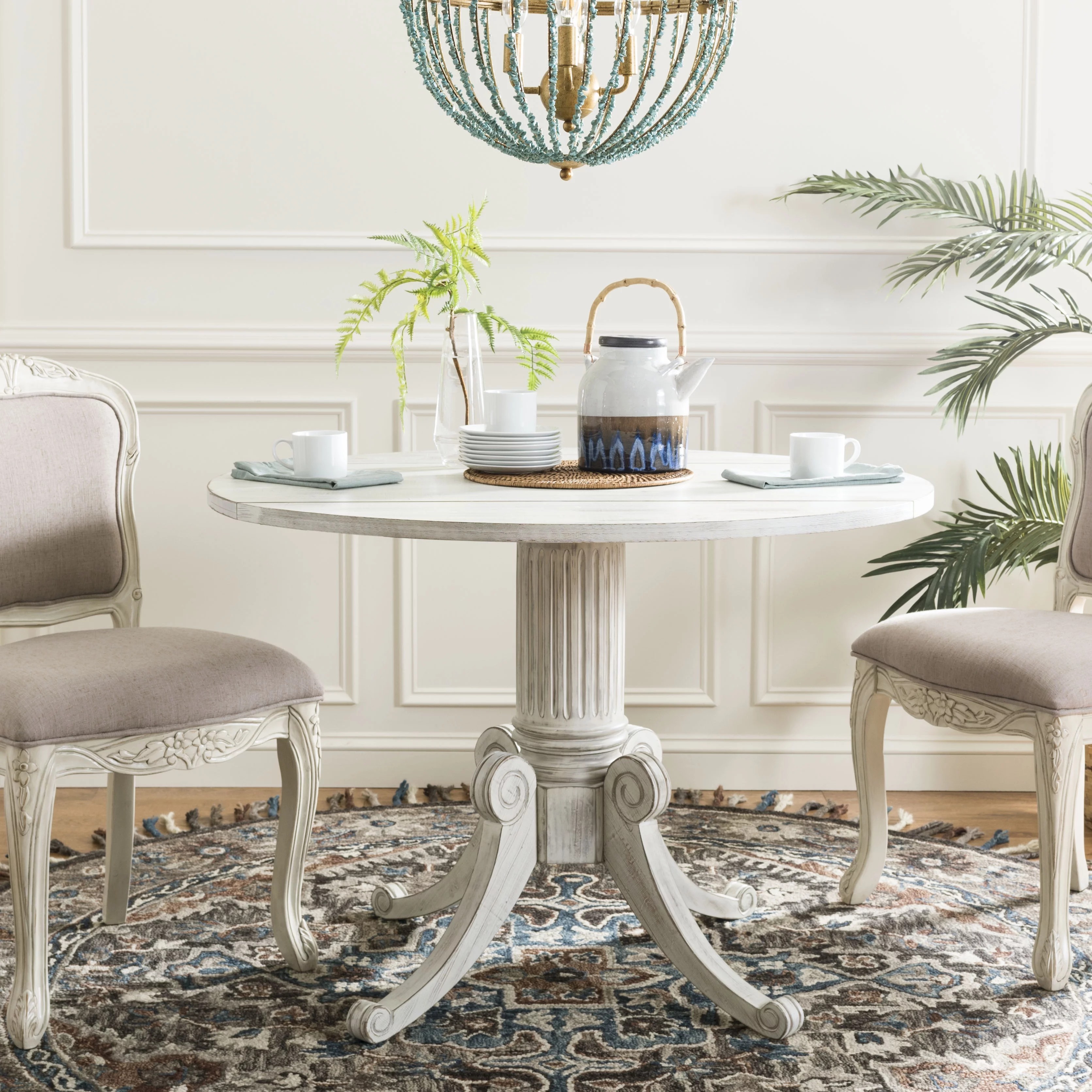 SAFAVIEH Forest Drop Rustic Foldable Leaf Dining Table, Antique White