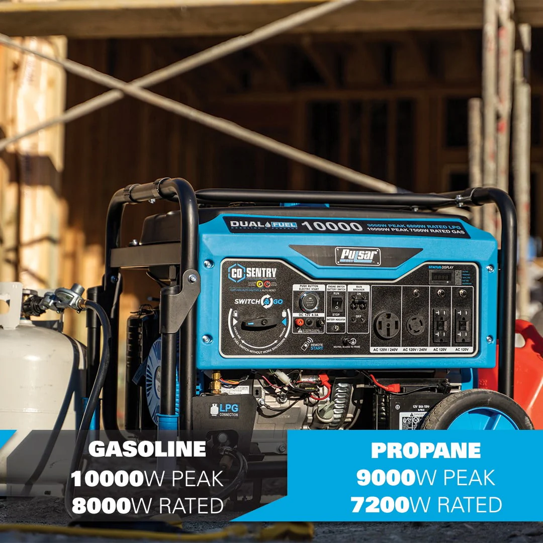 Pulsar 10,000 Watt Dual Fuel Portable Generator with Remote Start and CO Sentry