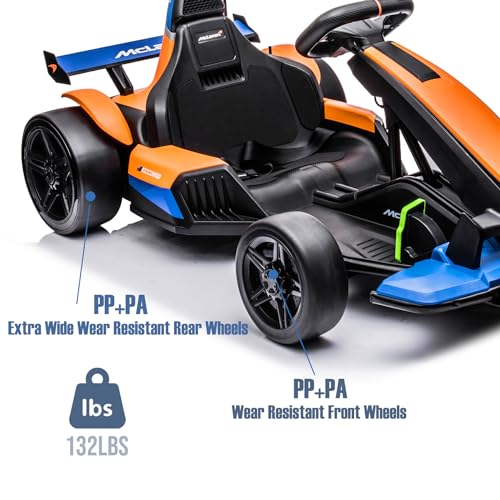24V Electric Go Kart for Kids, Licensed Mclaren Battery Powered Drift Racing Go Kart, 7.5 MPH Drift Kart with 400W Powerful Motor, Kids Race Pedal Go Karting Car w/Damping System, Seat Blet