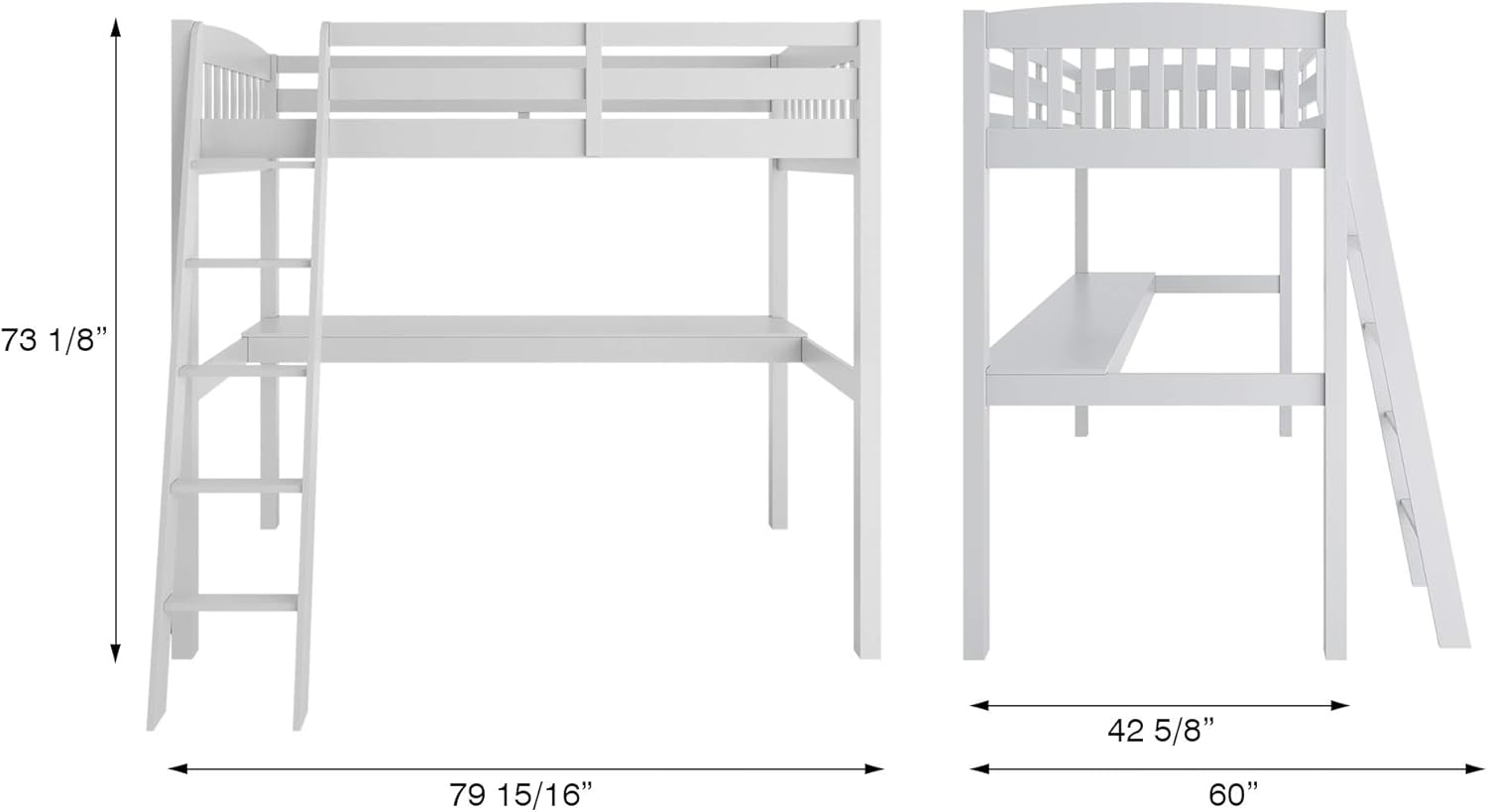 Everest White High Loft Bed with Desk and Storage, Heavy Duty Solid Wood Twin Size Loft Bed Frame with Stairs for Kids and Toddlers, No Box Spring Needed