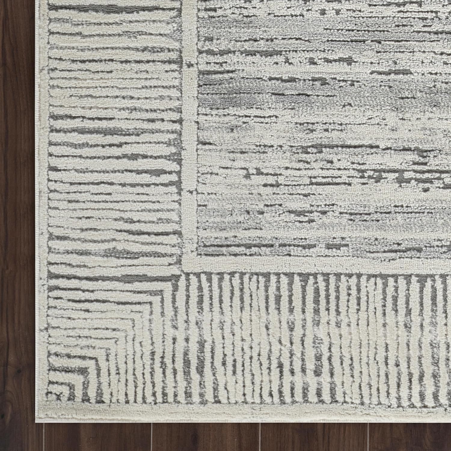 High-Low 8x10 Area Rug - Striped Design - Stain Resistant - Grey & Ivory - for Bedroom, Dining Room, Living Room