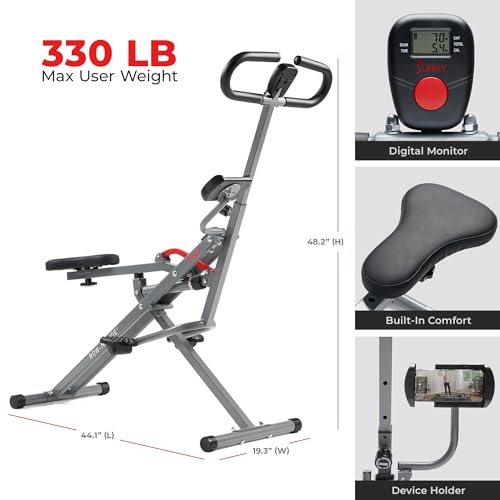 Sunny Health & Fitness Row-N-Ride PRO, Full Body Combo Squat Machine w/Optional Resistance Band, Easy Setup Ab Workout Exercise Equipment for Home, Whole Body Cardio, Optional SunnyFit App Connection