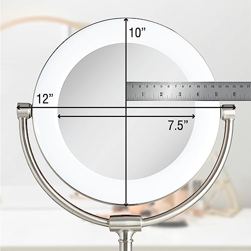Zadro Lexington LED Lighted Makeup Mirror with Magnification Two-Sided Swivel Mirror with Lights for Makeup Desk Vanity (10X/1X, 12" W x 20" H, 10" Head, 7.5" Mirror, Satin Nickel)