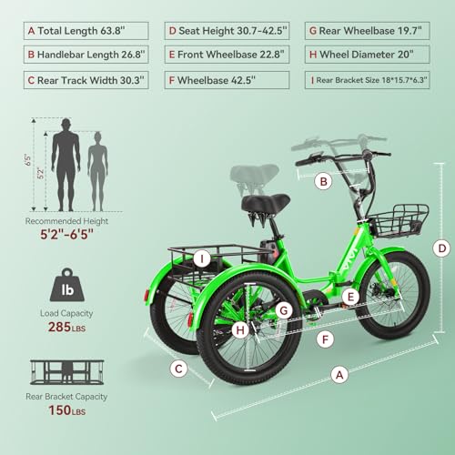 Vivi T01 20" x2.6 Fat Tire Electric Tricycle for Adults, 750W Peak 20'' Folding 3 Wheels Electric Bike, 95% Pre-Assembled, Speed Differential, 15.5MPH Eletric Trike with Bracket