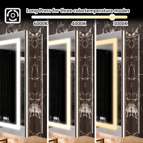 Smart Lighted Medicine Cabinet with Mirror, 24" x 36" LED Medicine Cabinet Mirror for Bathroom with Built-in High-Power Outlet, Stepless Dimming & Anti-Fog, Right Hinge